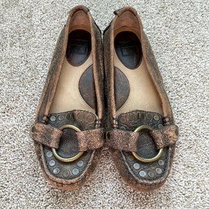 Frye Reagan Moto Ring Driving Loafers, Distressed Brown Leather, Size 6.5